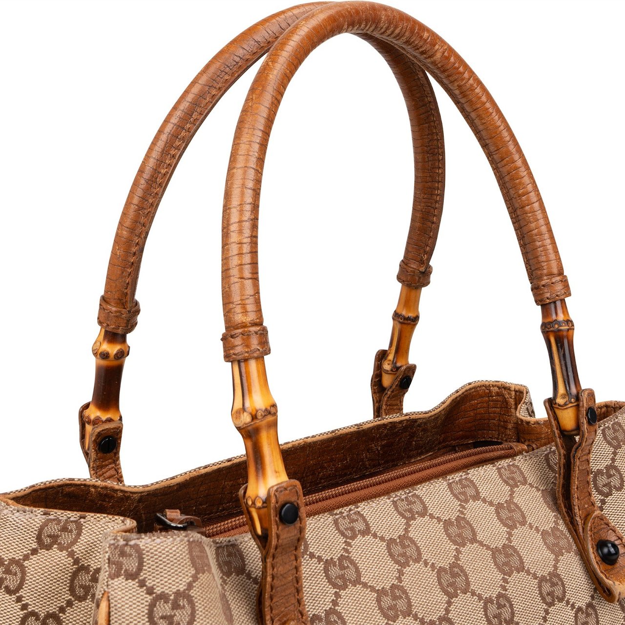 Gucci Monogram GG Bamboo Handbag Beige