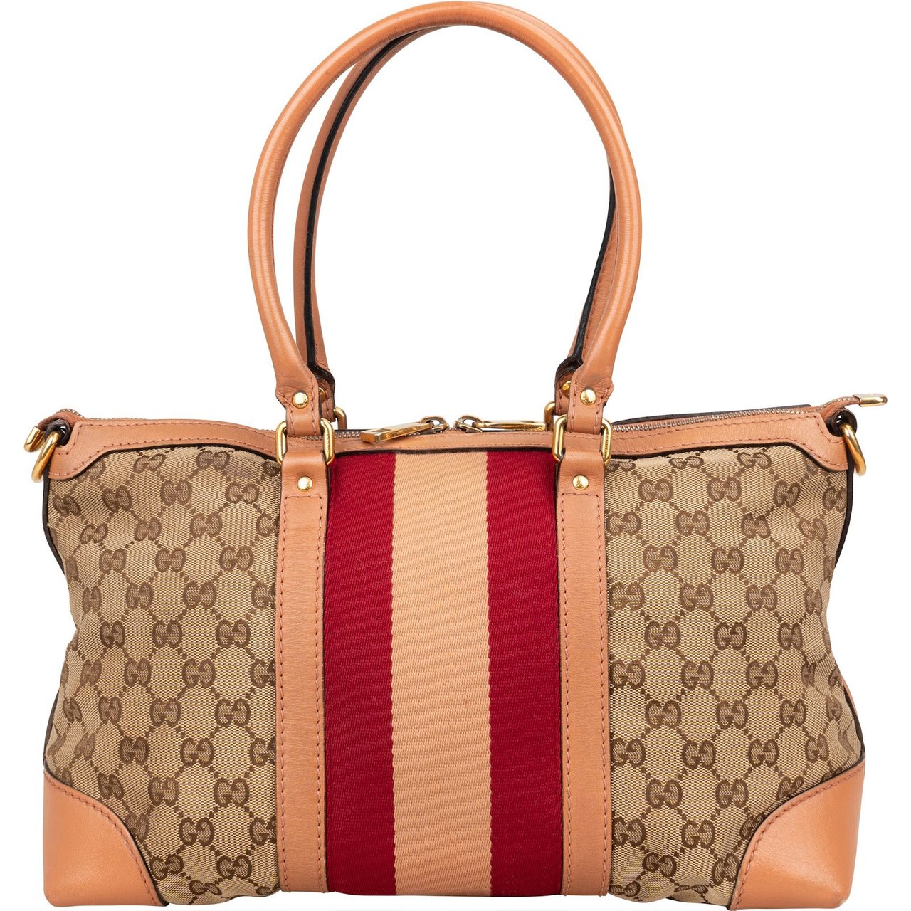 Gucci Monogram GG Sherry Line Web Handbag Bruin