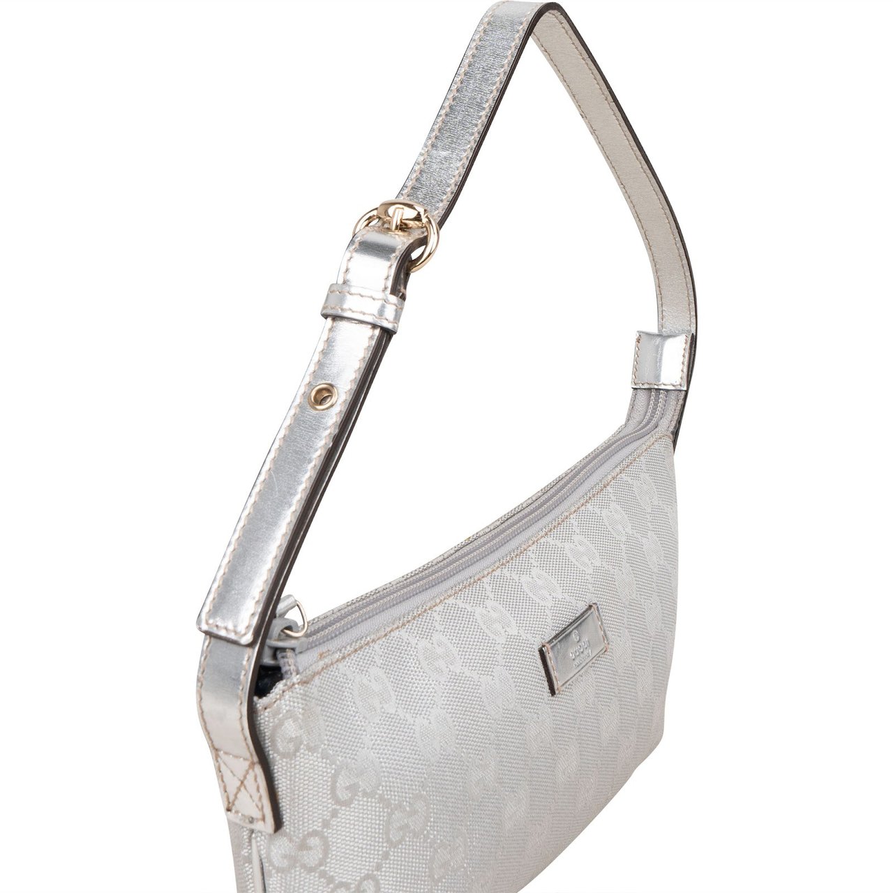 Gucci Gucci Silver Monogram GG Pochette Handbag Zilver