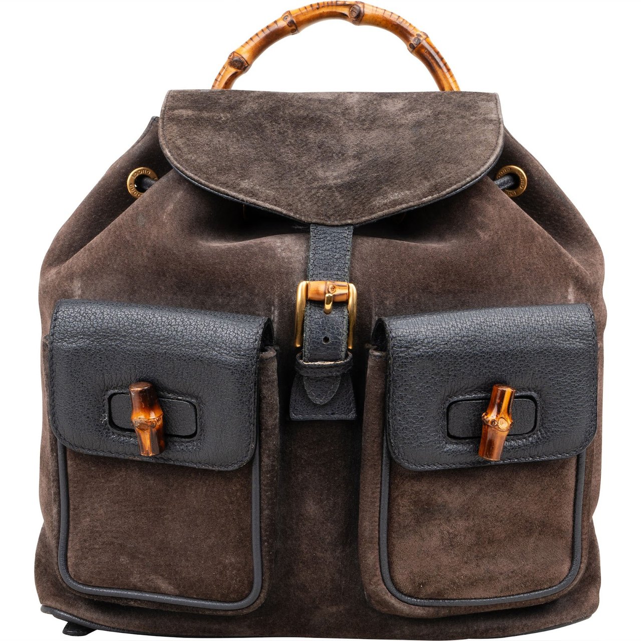 Gucci Gucci Suede Bamboo Backpack Bruin