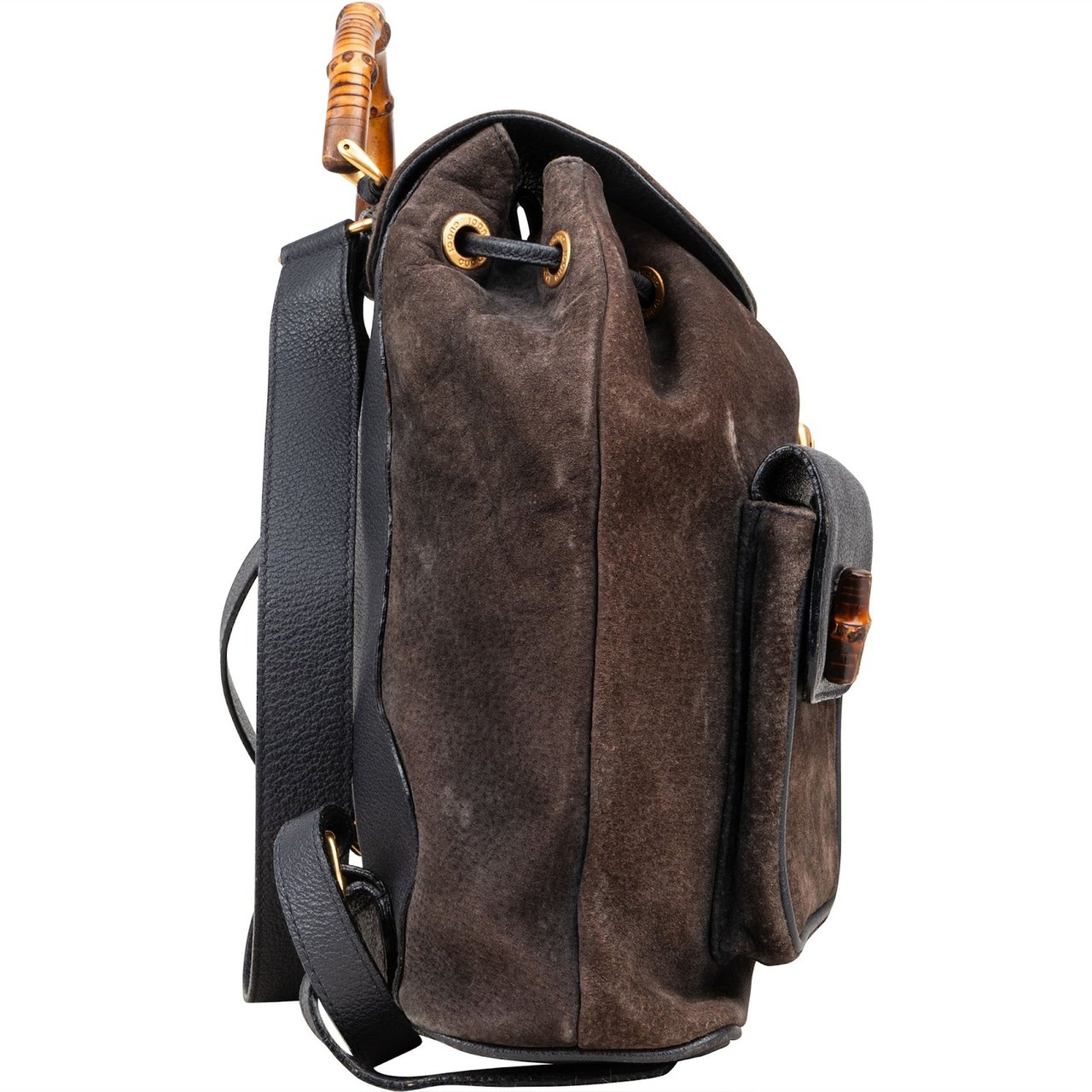 Gucci Gucci Suede Bamboo Backpack Bruin