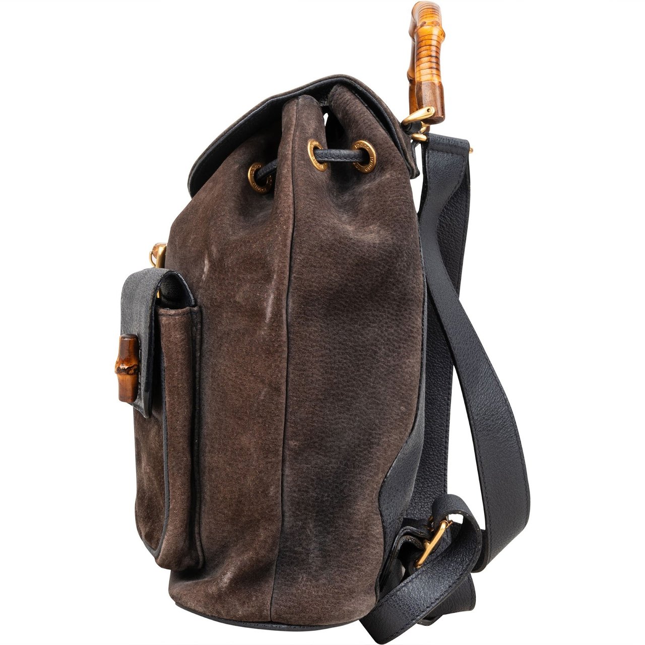 Gucci Gucci Suede Bamboo Backpack Bruin
