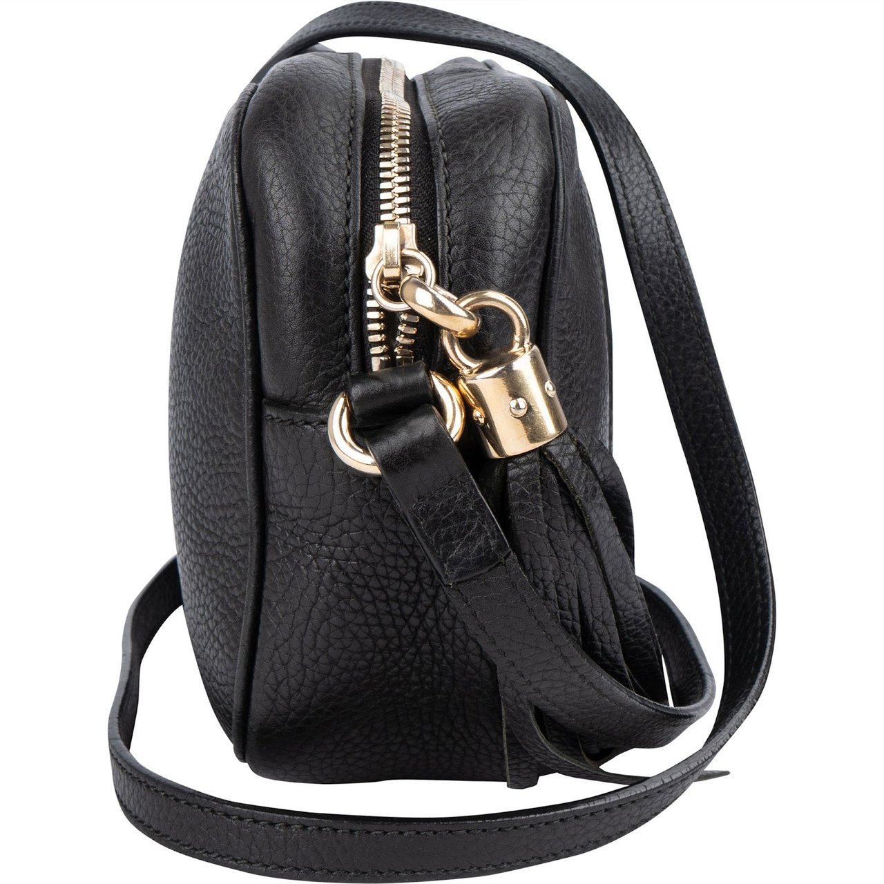 Gucci Gucci Black Leather Soho GG Crossbody Bag Zwart