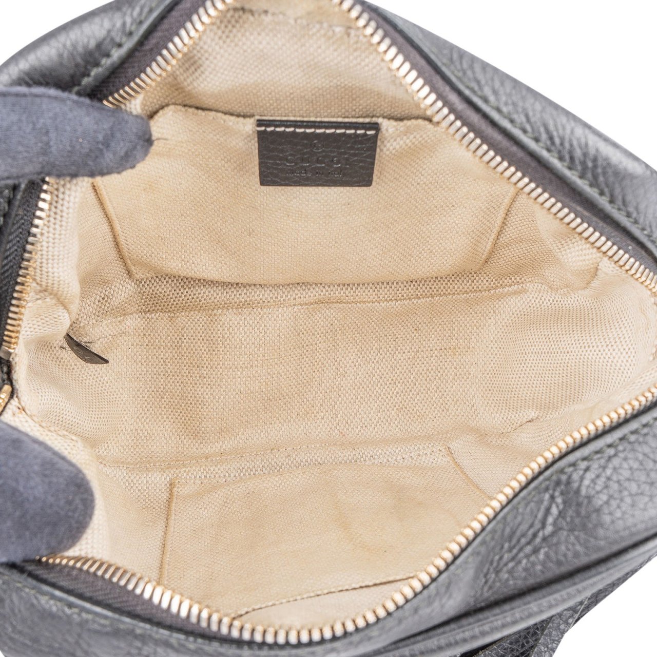 Gucci Gucci Black Leather Soho GG Crossbody Bag Zwart