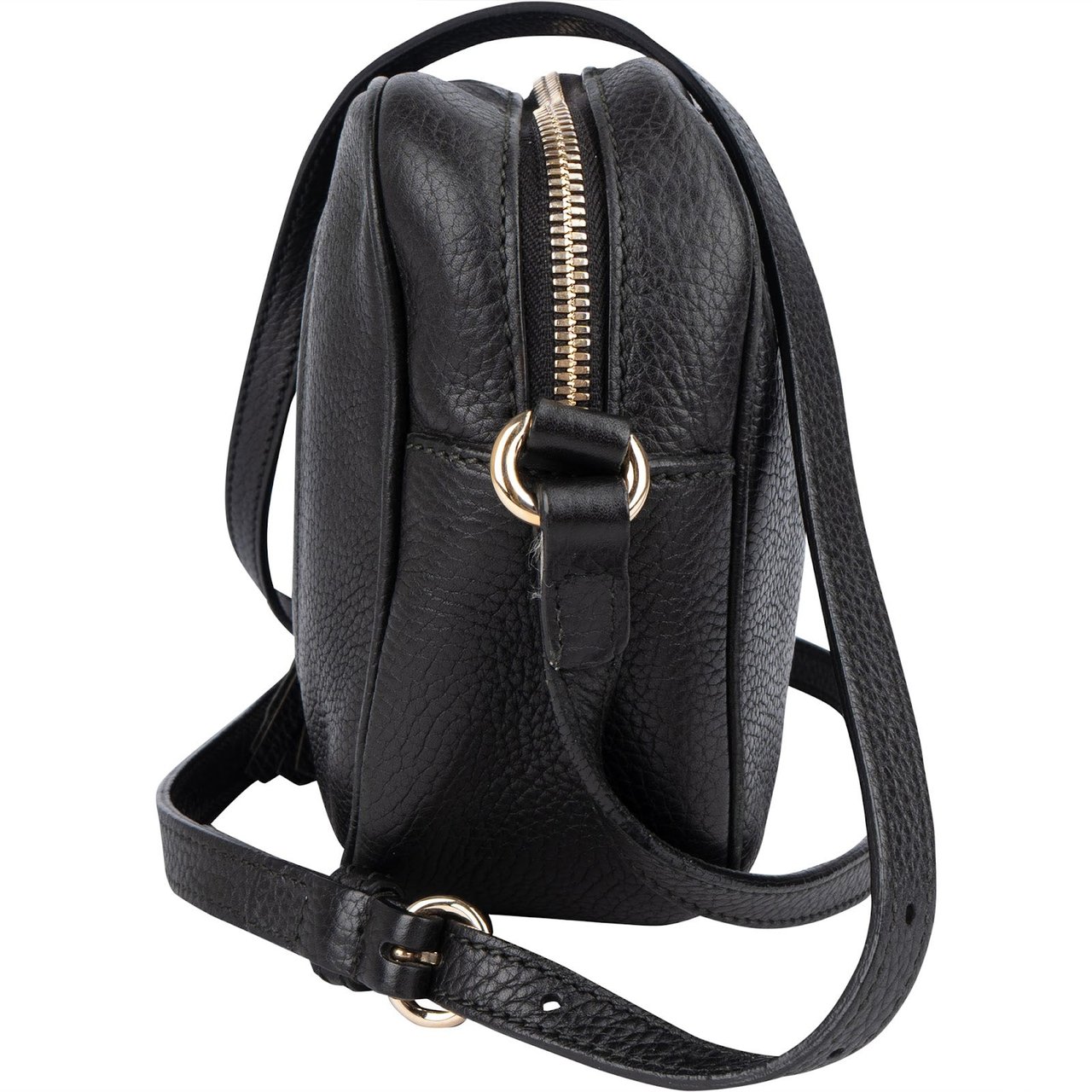 Gucci Gucci Black Leather Soho GG Crossbody Bag Zwart