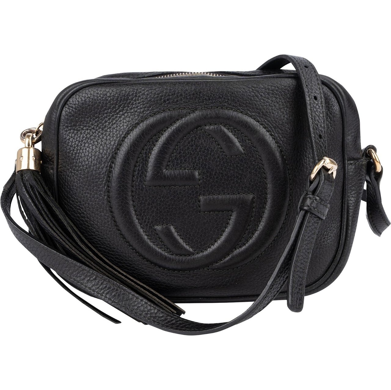 Gucci Gucci Black Leather Soho GG Crossbody Bag Zwart