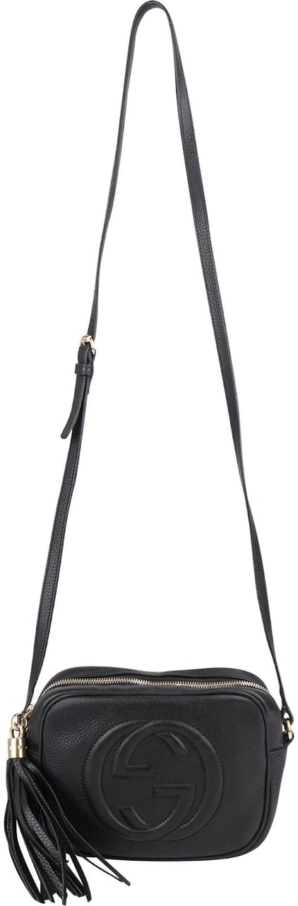 Gucci Gucci Black Leather Soho GG Crossbody Bag Zwart