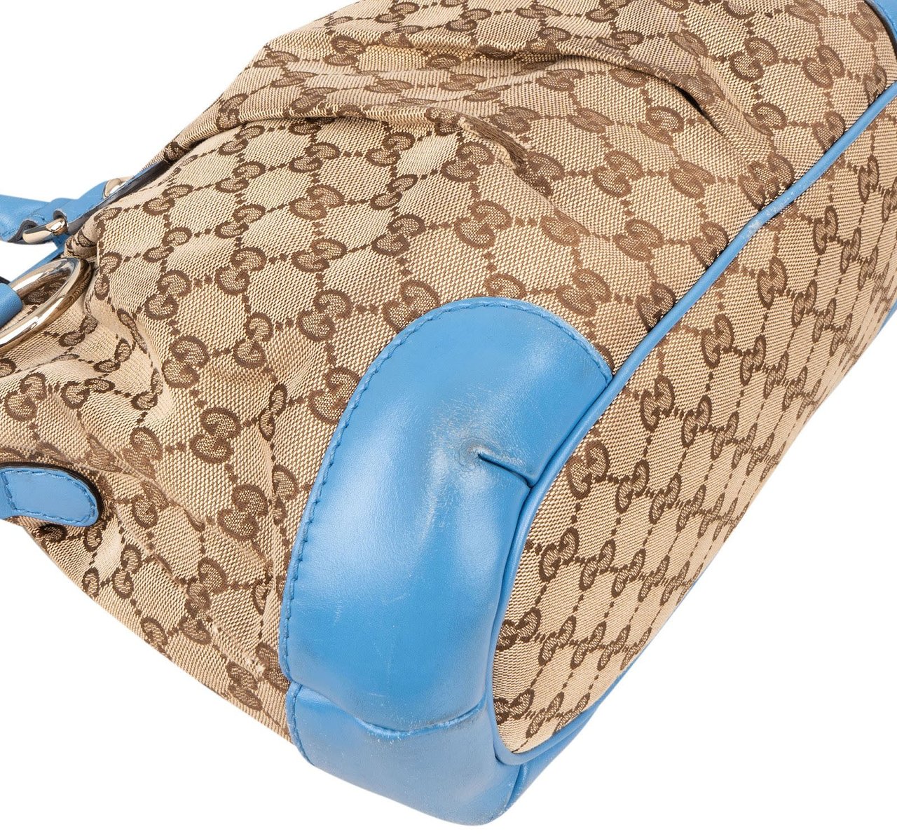 Gucci Gucci Monogram GG Blue Leather Sukey Handbag Beige
