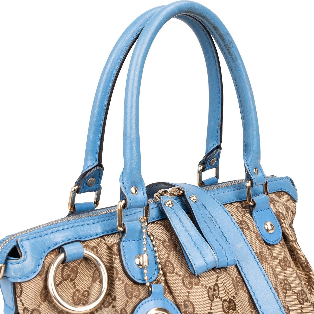 Gucci Gucci Monogram GG Blue Leather Sukey Handbag Beige