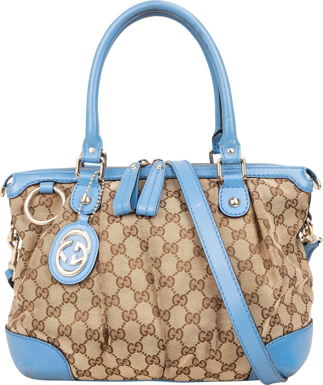 Gucci Gucci Monogram GG Blue Leather Sukey Handbag Beige