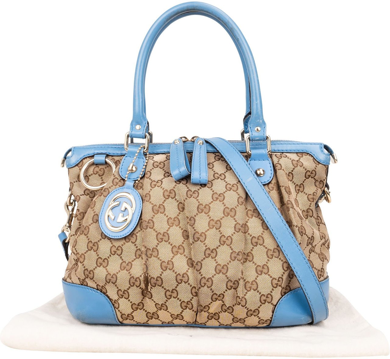 Gucci Gucci Monogram GG Blue Leather Sukey Handbag Beige