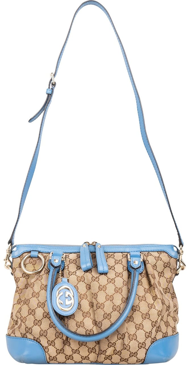 Gucci Gucci Monogram GG Blue Leather Sukey Handbag Beige