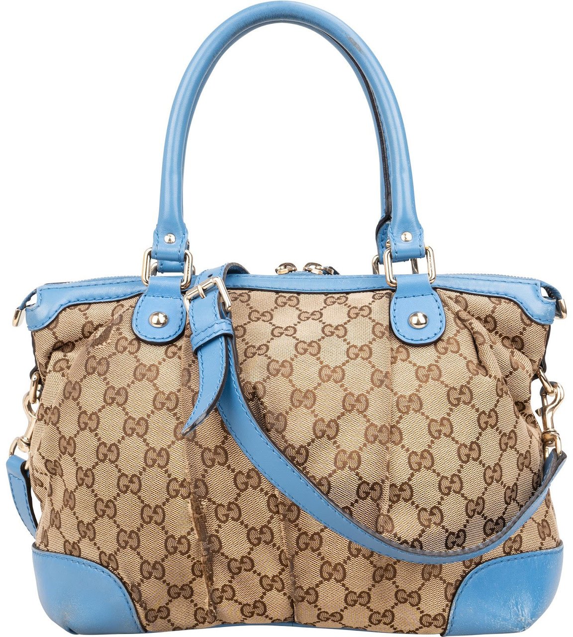 Gucci Gucci Monogram GG Blue Leather Sukey Handbag Beige