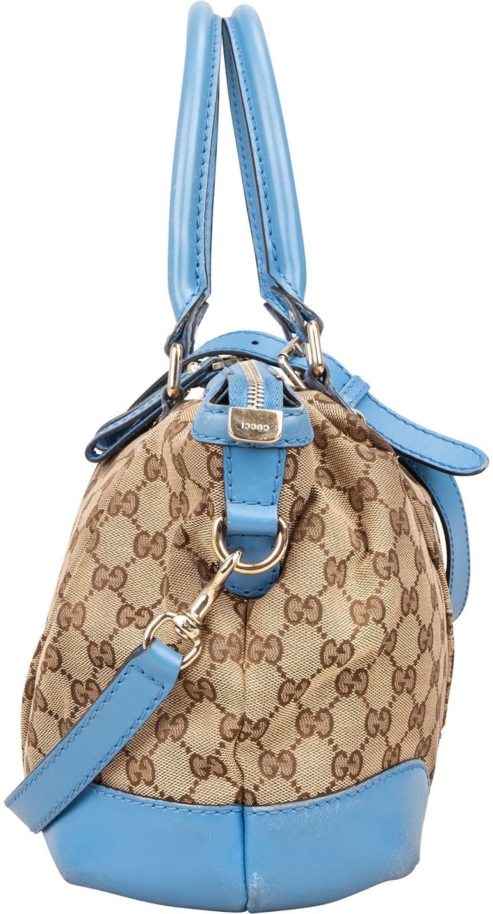 Gucci Gucci Monogram GG Blue Leather Sukey Handbag Beige