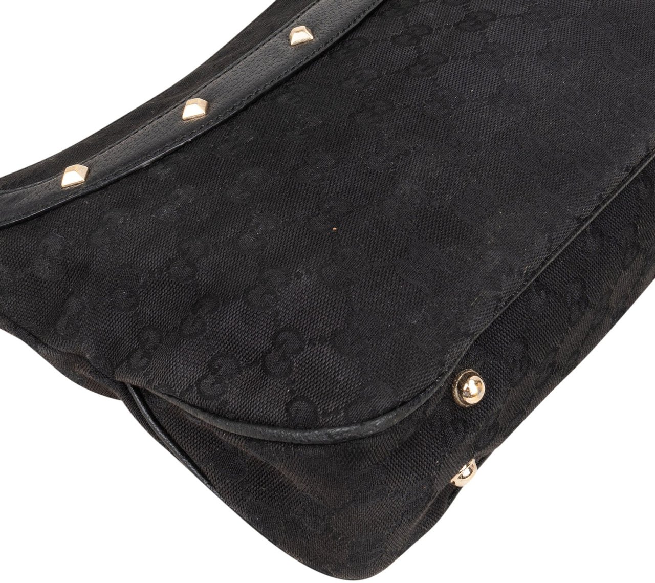 Gucci Black Monogram GG Bamboo Studded Hobo Handbag Zwart