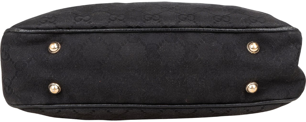 Gucci Black Monogram GG Bamboo Studded Hobo Handbag Zwart