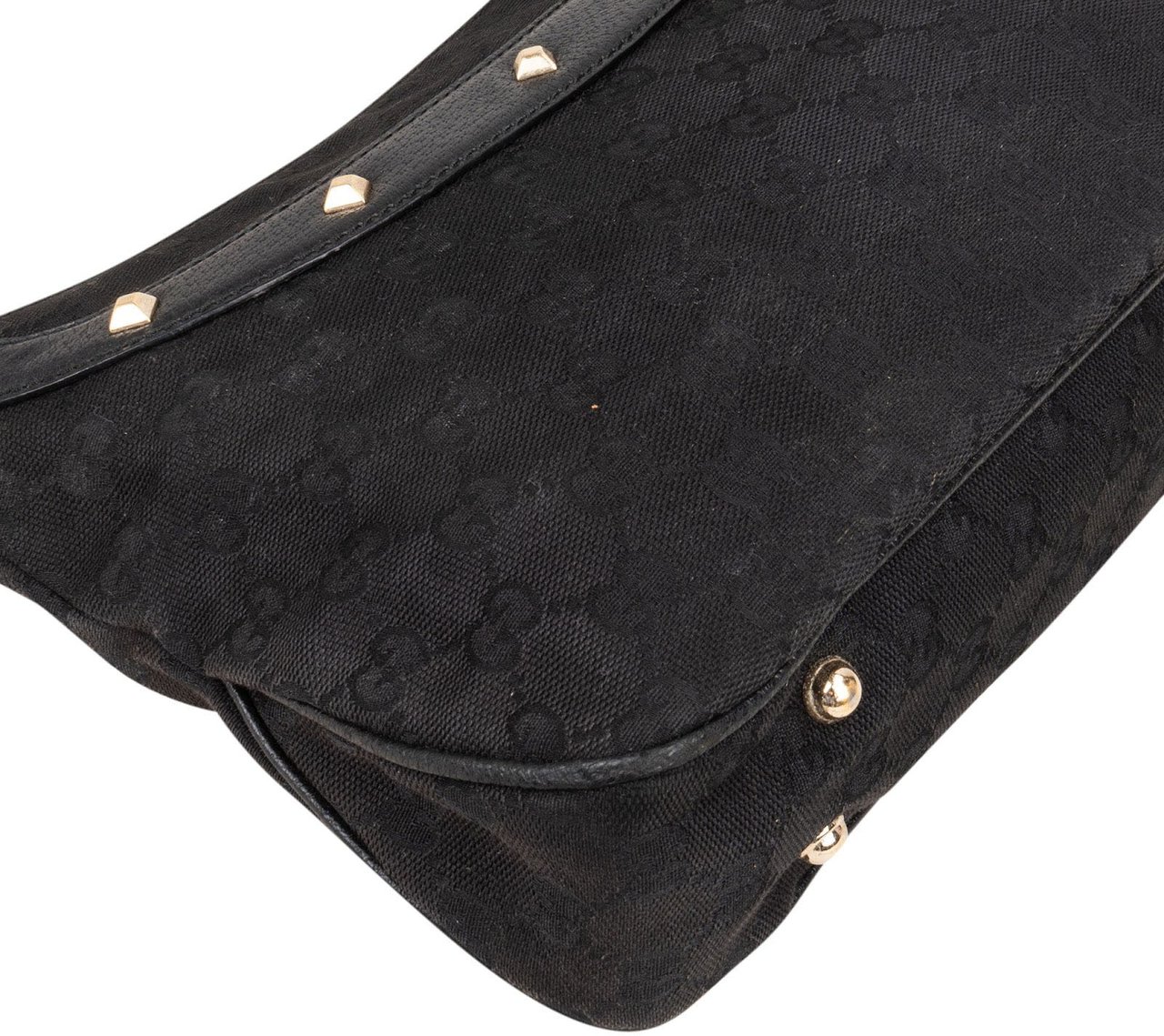 Gucci Gucci Black Monogram  GG  Bamboo Studded Hobo Handbag Zwart