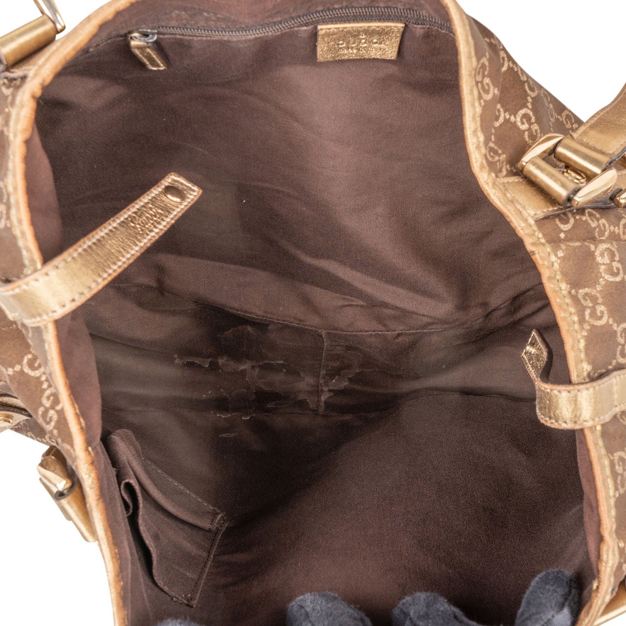 Gucci Gucci Monogram GG Metallic Abbey Hobo Shoulder Bag Bruin