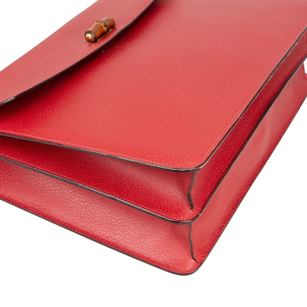 Gucci Gucci Red Grained Leather Bamboo Briefcase Crossbody Handbag Rood