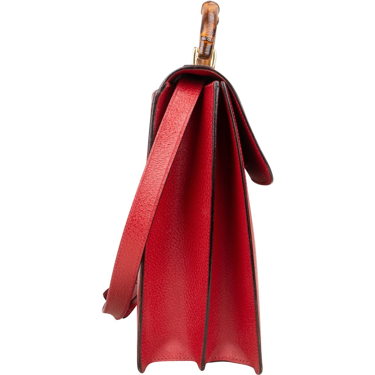 Gucci Gucci Red Grained Leather Bamboo Briefcase Crossbody Handbag Rood