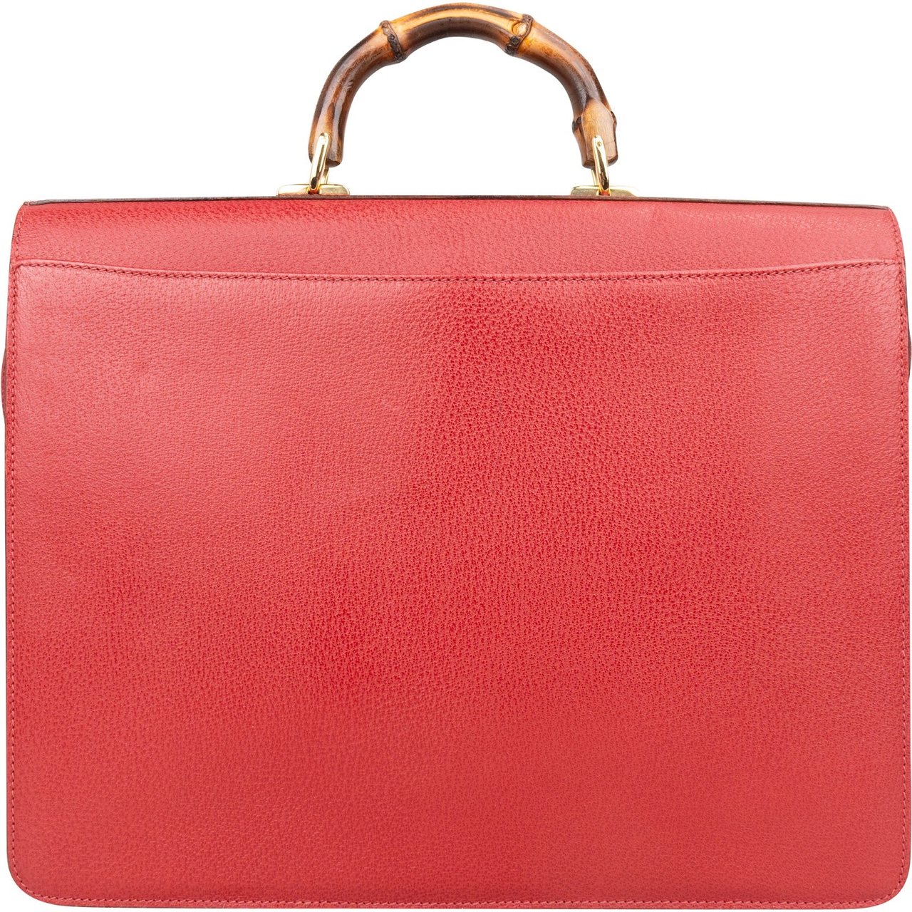 Gucci Gucci Red Grained Leather Bamboo Briefcase Crossbody Handbag Rood