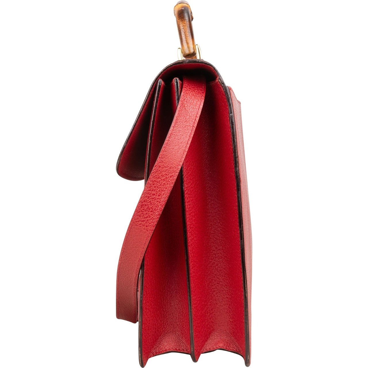 Gucci Gucci Red Grained Leather Bamboo Briefcase Crossbody Handbag Rood