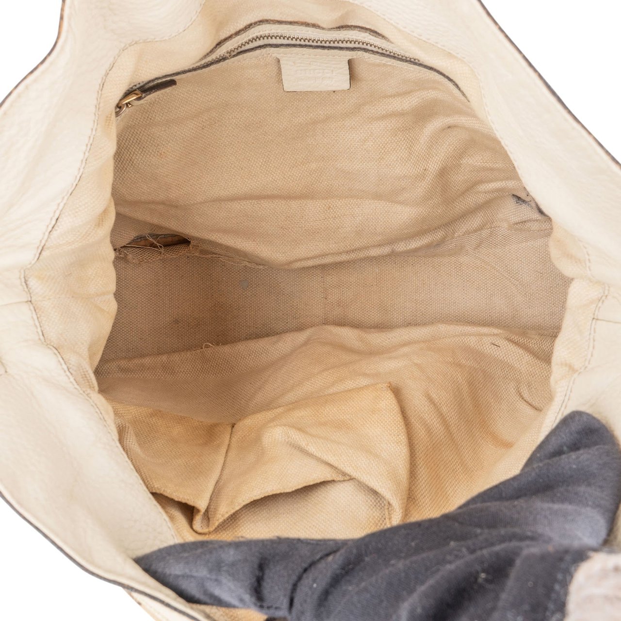 Gucci Monogram GG Canvas Bamboo Hobo Shoulder Bag Beige