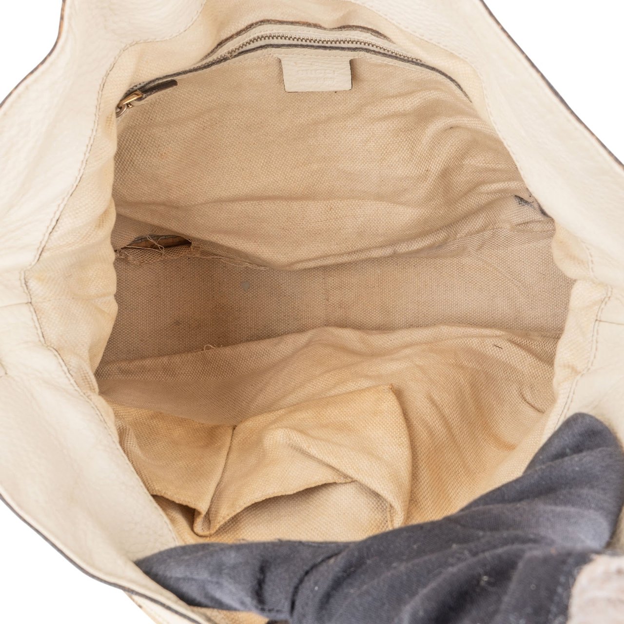 Gucci Gucci Monogram GG Canvas Bamboo Hobo Shoulder Bag Beige