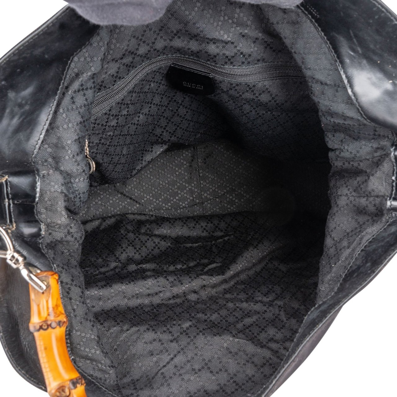 Gucci Gucci Nylon Bamboo Hobo Shoulder Bag Zwart