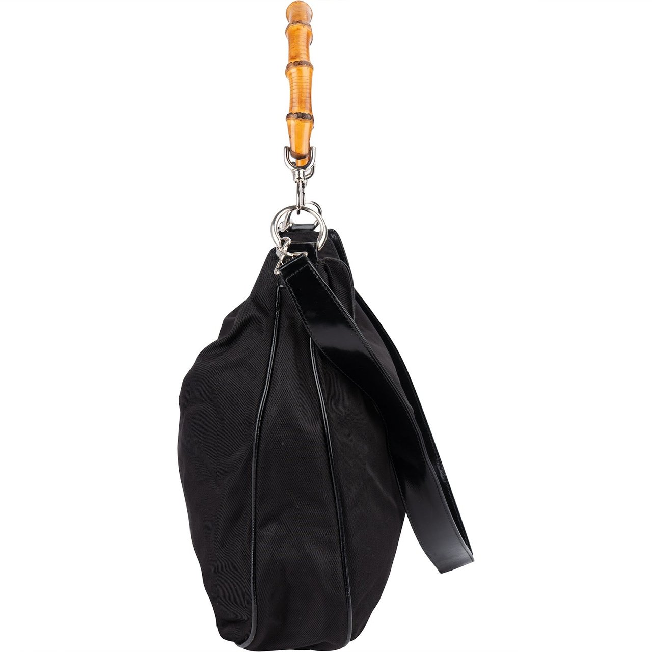 Gucci Gucci Nylon Bamboo Hobo Shoulder Bag Zwart