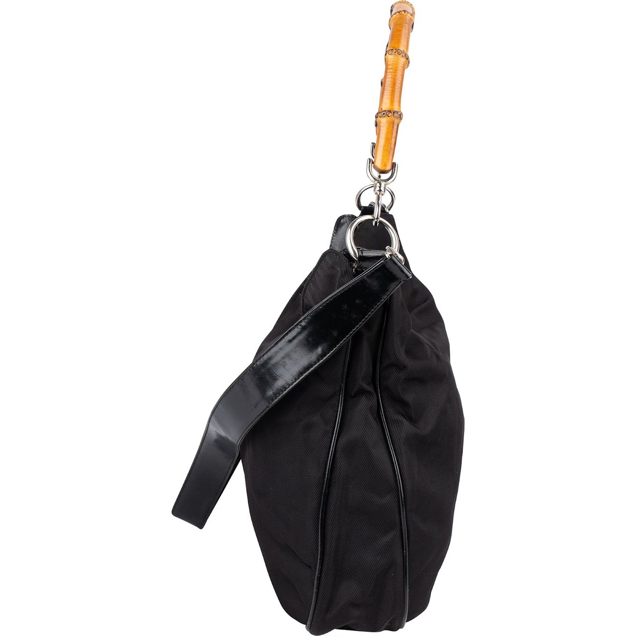 Gucci Gucci Nylon Bamboo Hobo Shoulder Bag Zwart