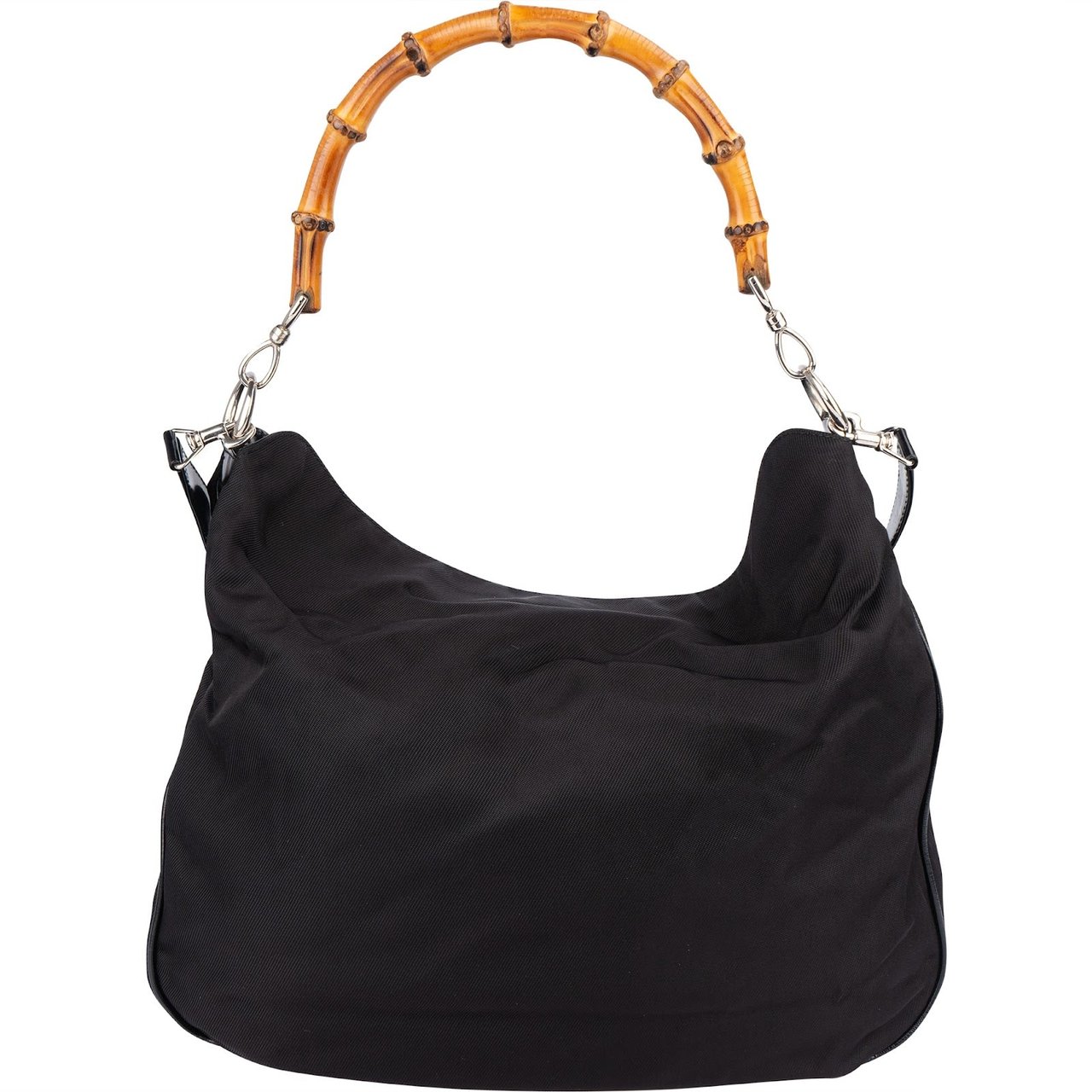 Gucci Gucci Nylon Bamboo Hobo Shoulder Bag Zwart