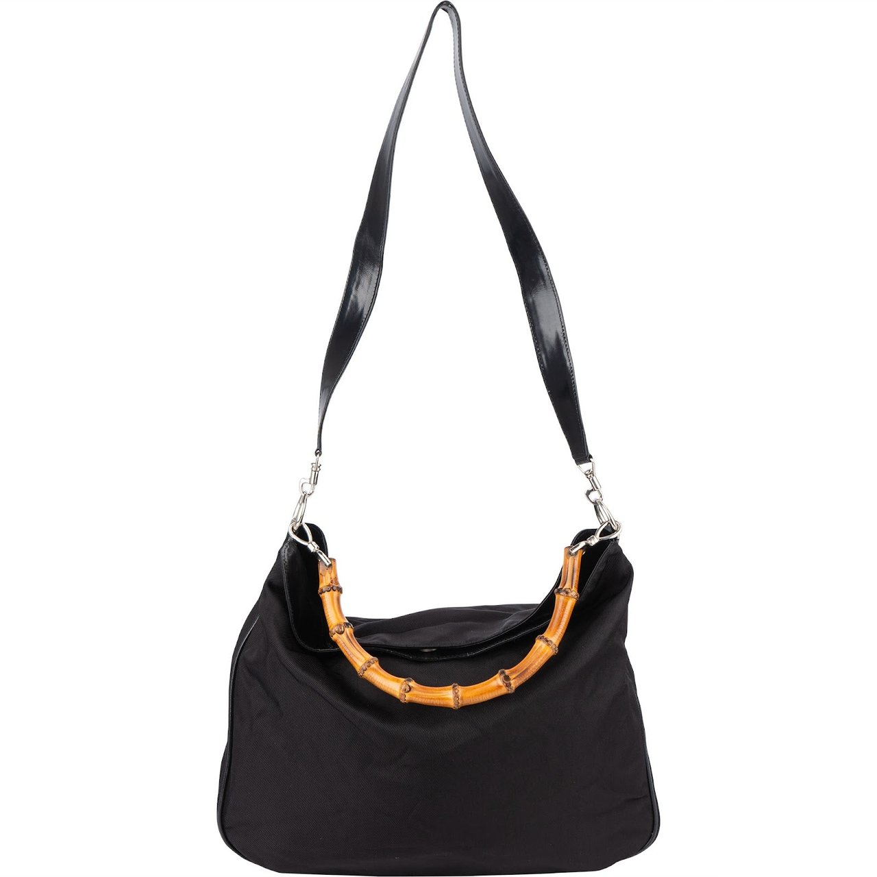 Gucci Gucci Nylon Bamboo Hobo Shoulder Bag Zwart