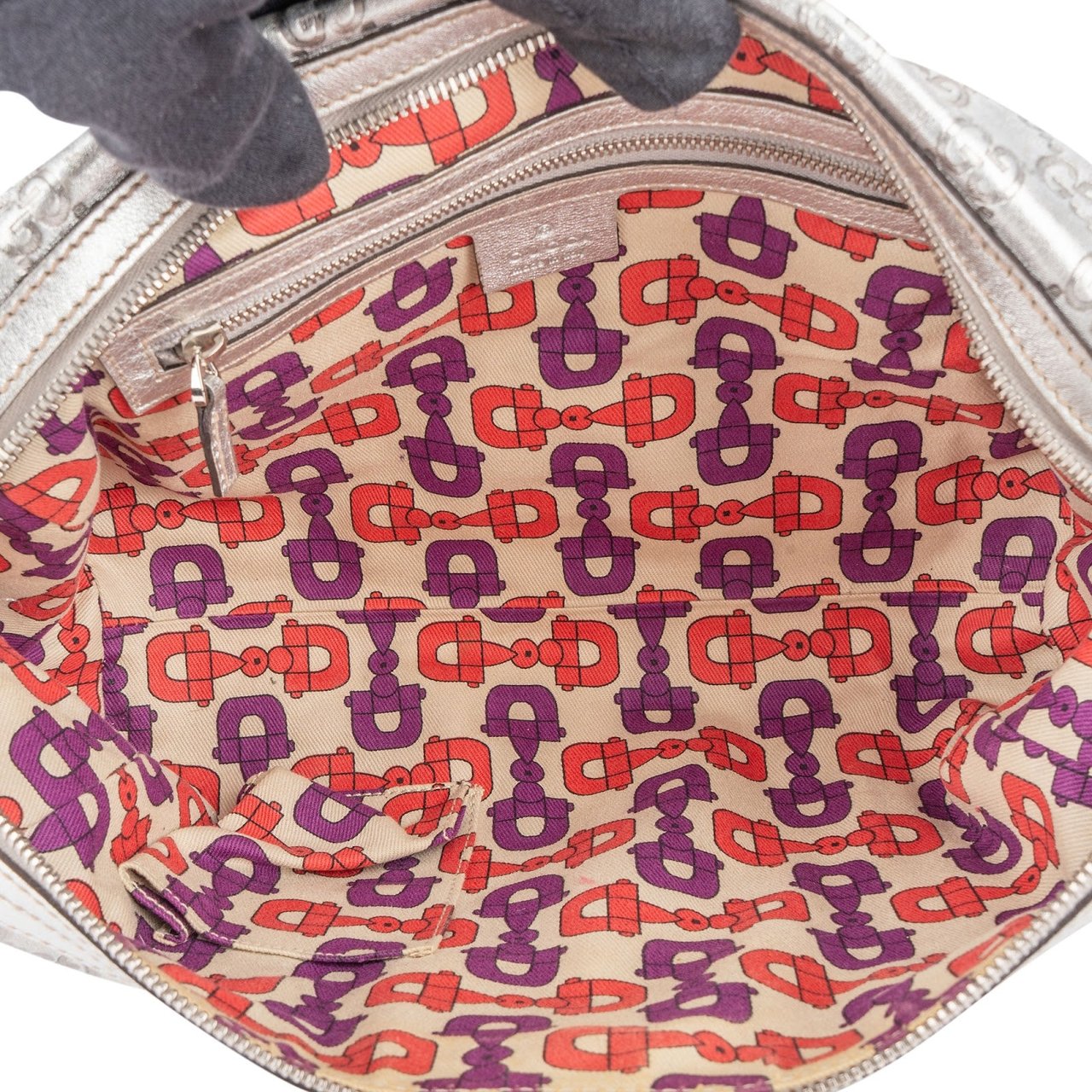 Gucci Gucci Leather Monogram Interlocking G Boston Bag Handbag Zilver