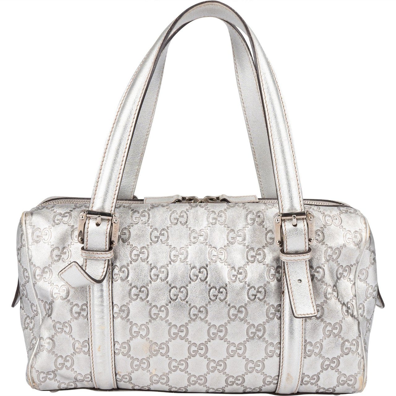 Gucci Leather Monogram Interlocking G Boston Bag Handbag Zilver