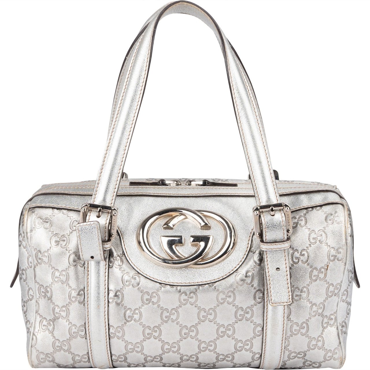 Gucci Gucci Leather Monogram Interlocking G Boston Bag Handbag Zilver