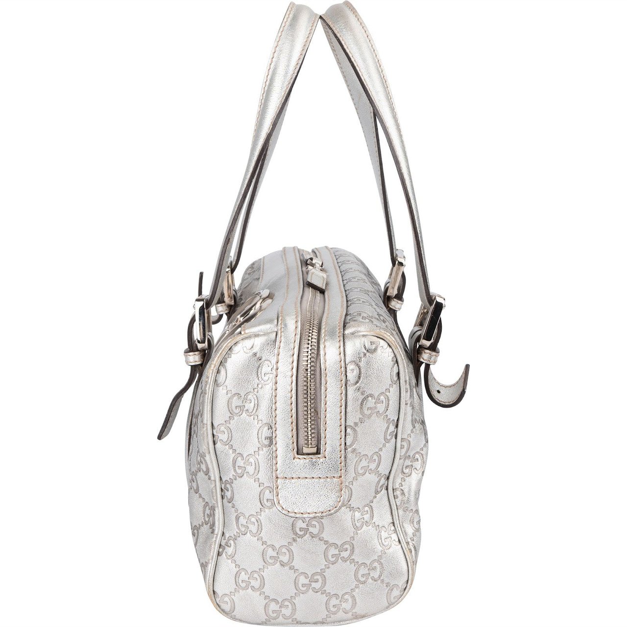Gucci Leather Monogram Interlocking G Boston Bag Handbag Zilver