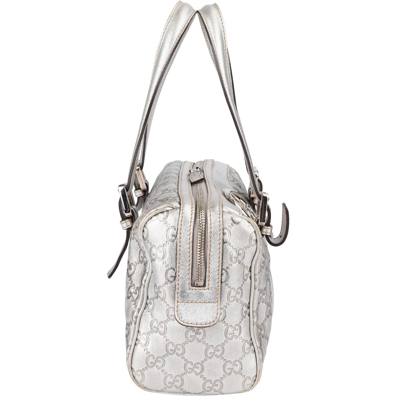 Gucci Gucci Leather Monogram Interlocking G Boston Bag Handbag Zilver