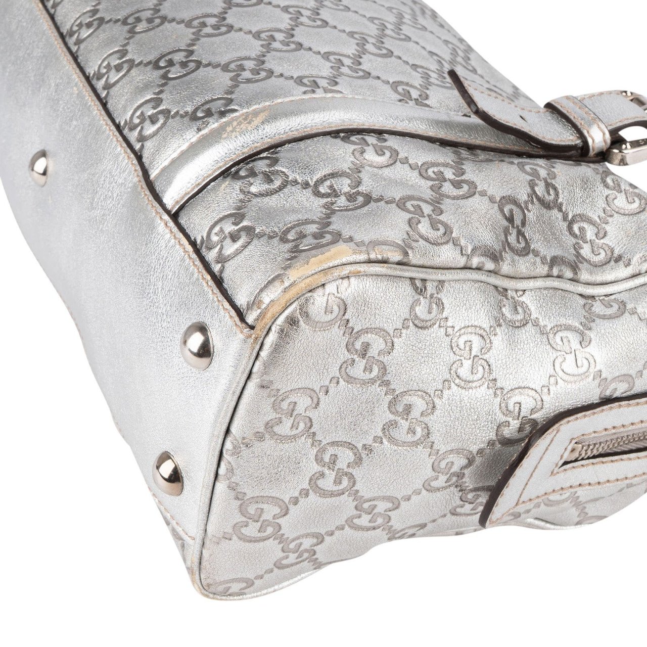 Gucci Leather Monogram Interlocking G Boston Bag Handbag Zilver