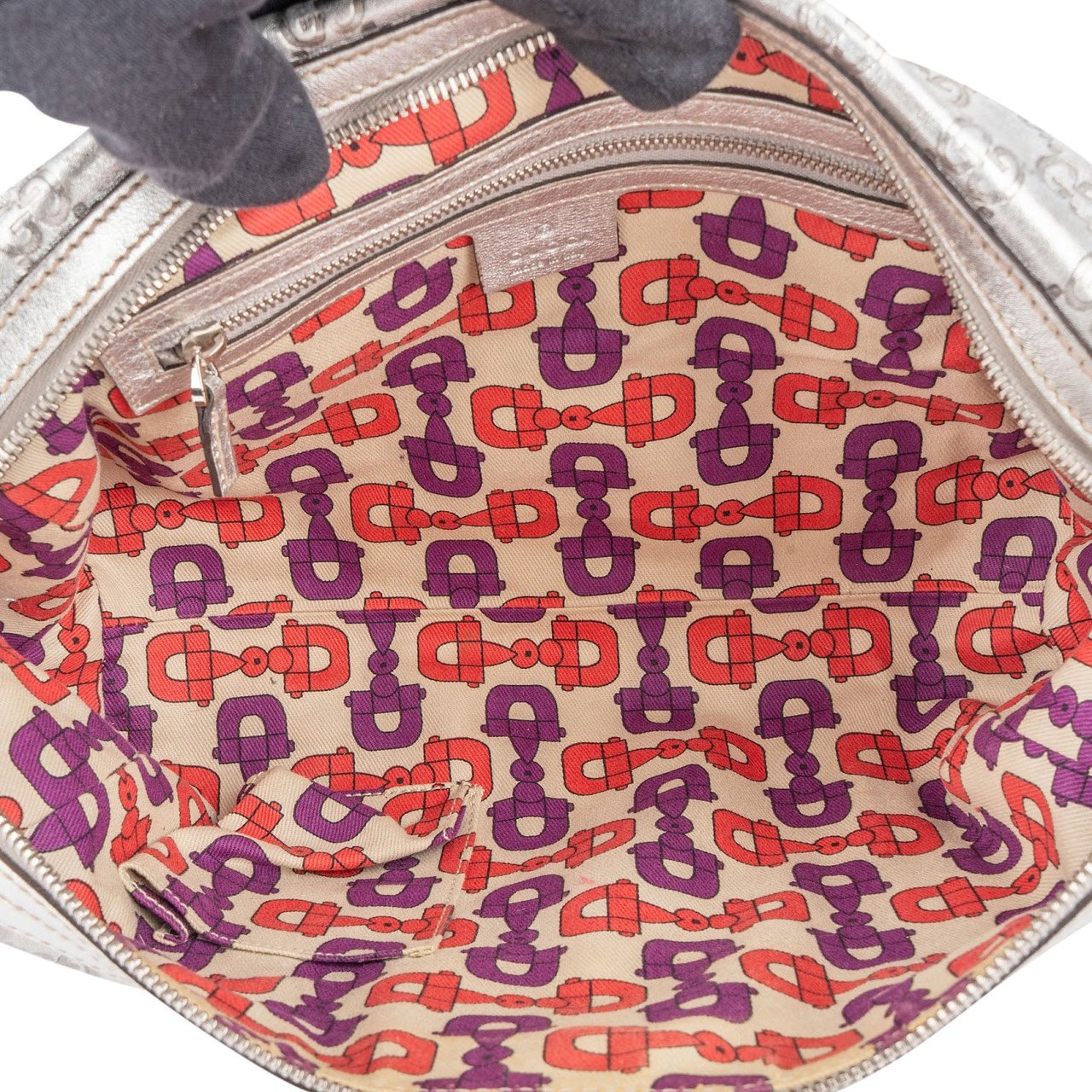 Gucci Leather Monogram Interlocking G Boston Bag Handbag Zilver