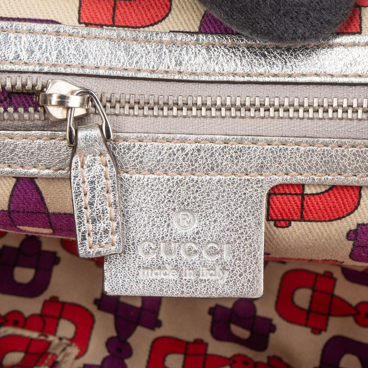 Gucci Leather Monogram Interlocking G Boston Bag Handbag Zilver