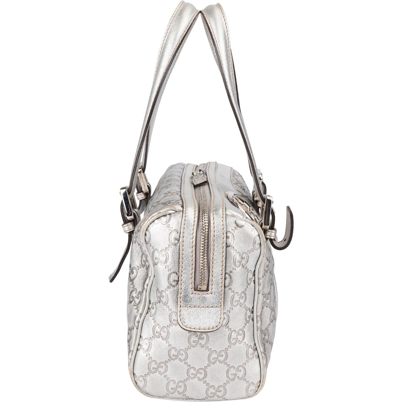 Gucci Leather Monogram Interlocking G Boston Bag Handbag Zilver