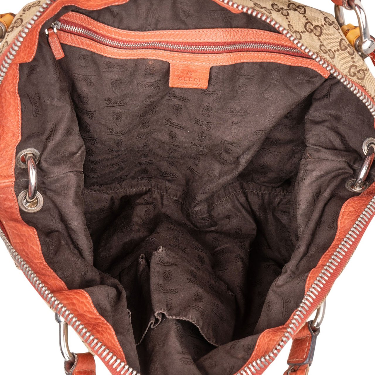 Gucci Gucci Monogram GG Bamboo and Leather Handle Satchel Shoulder Bag Beige