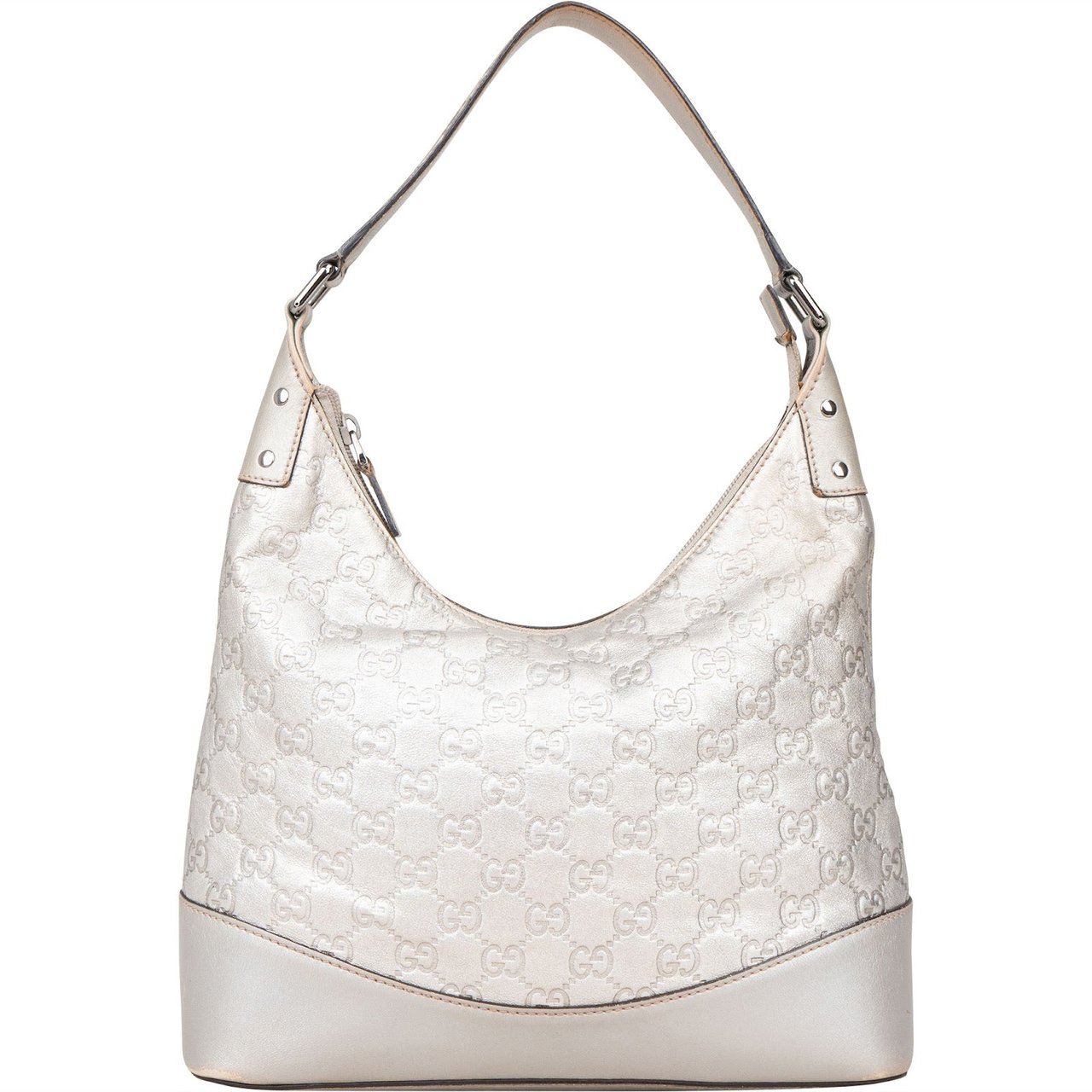Gucci Silver Guccissima Leather Hobo Shoulder Bag Zilver