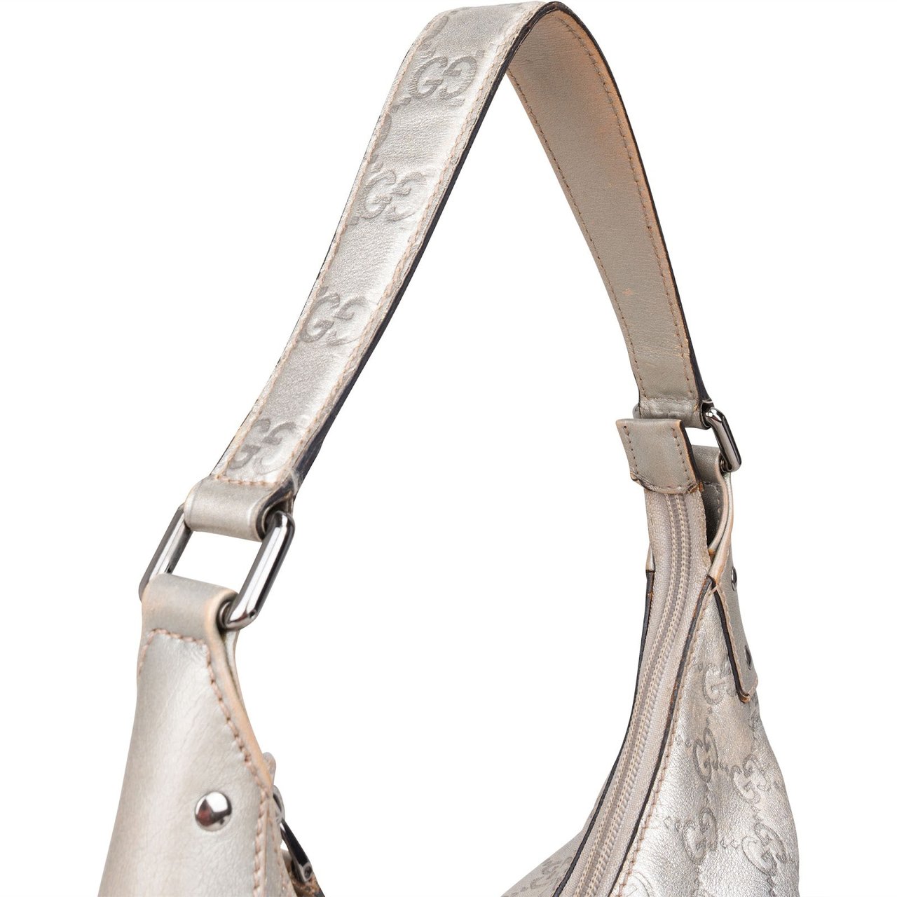 Gucci Gucci Silver Guccissima Leather Hobo Shoulder Bag Zilver