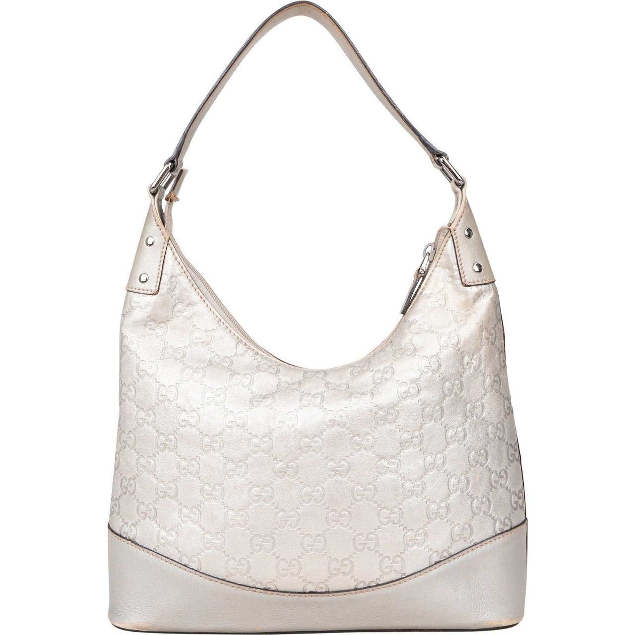Gucci Silver Guccissima Leather Hobo Shoulder Bag Zilver