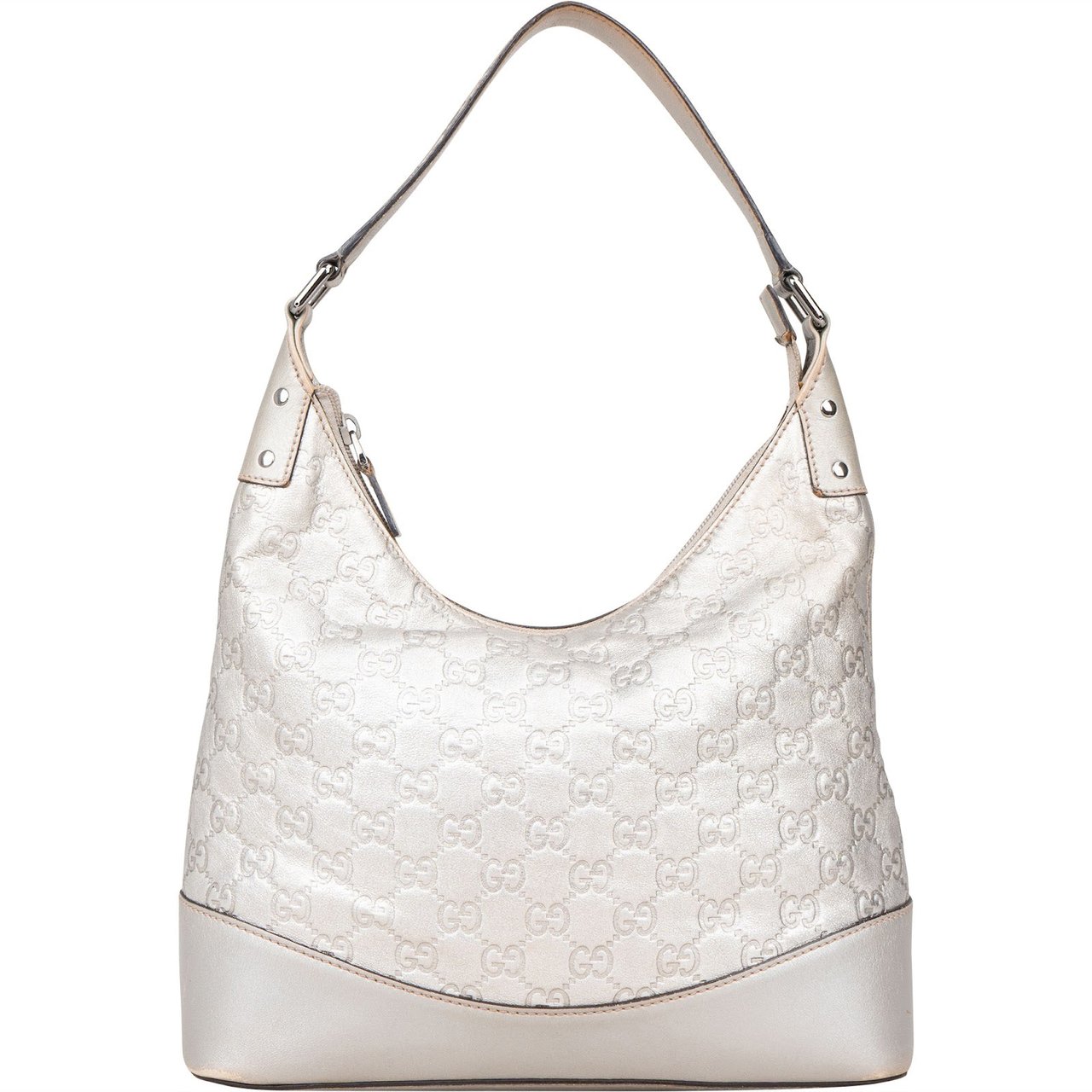Gucci Gucci Silver Guccissima Leather Hobo Shoulder Bag Zilver