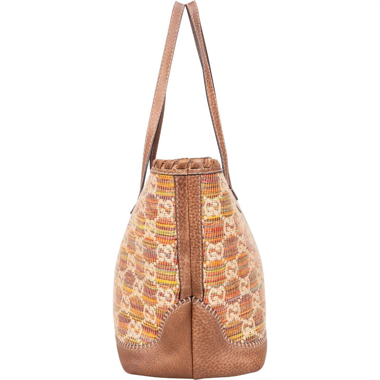 Gucci Monogram Multicolor Raffia and Leather GG Bamboo Tassel Tote Shoulder Bag Bruin
