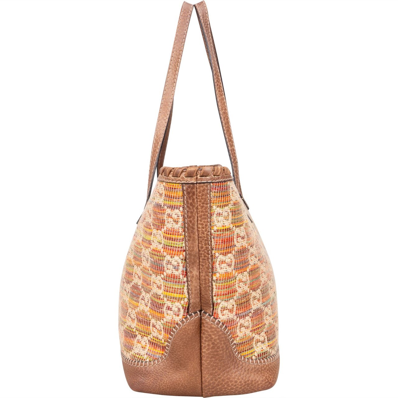 Gucci Gucci Monogram Multicolor Raffia and Leather GG Bamboo Tassel Tote Shoulder Bag Bruin