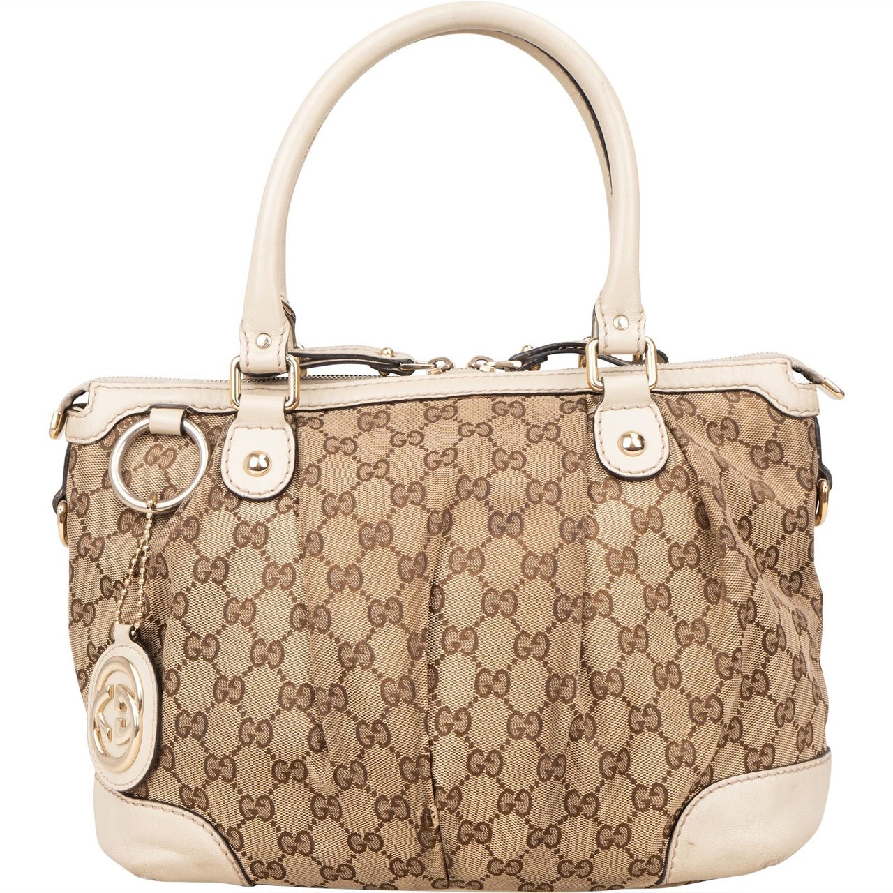 Gucci Gucci Monogram GG Sukey Satchel Handbag Beige